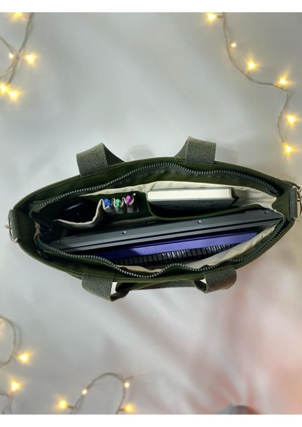 Haki Renkli Fermuarlı Laptop ve Tablet Taşımaya Uygun Kanvas Çanta fırsatları