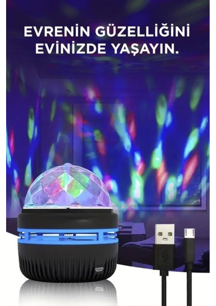 Mini Boy Gökyüzü Projeksiyon Cihazı, Usb'li, Siyah, Lazer Işıklı, Bebek ve Çocuk Odası Için