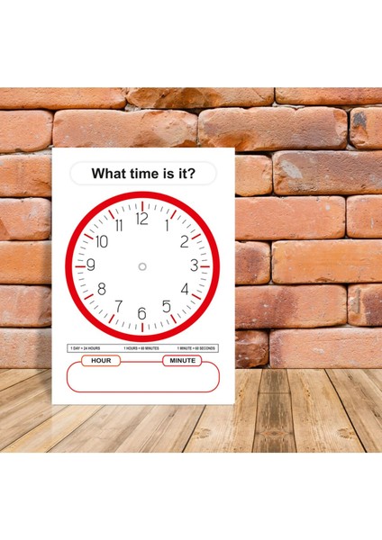 Çocuklar Için Ingilizce Saat Bilgi Posteri, Yaz-Sil, Pvc, A4 Format