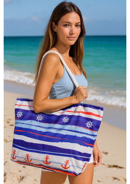 Kadın Askılı Renkli Desenli Havuz Tatil Plaj Çantası-Polyester-Okyanus Modeli fiyatları