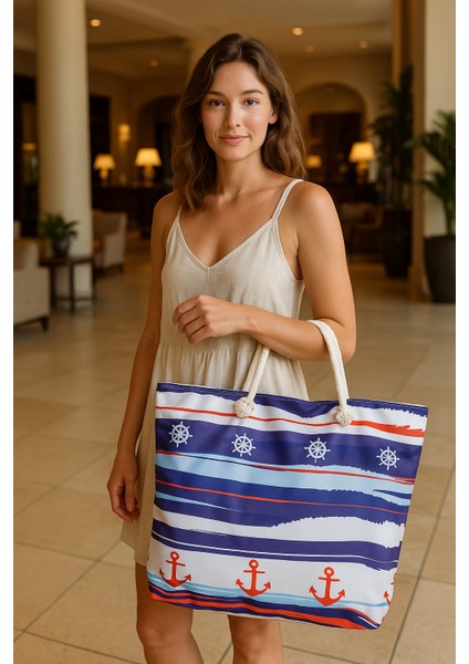 Kadın Askılı Renkli Desenli Havuz Tatil Plaj Çantası-Polyester-Okyanus Modeli modelleri