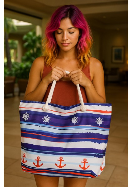 Kadın Askılı Renkli Desenli Havuz Tatil Plaj Çantası-Polyester-Okyanus Modeli fırsatları