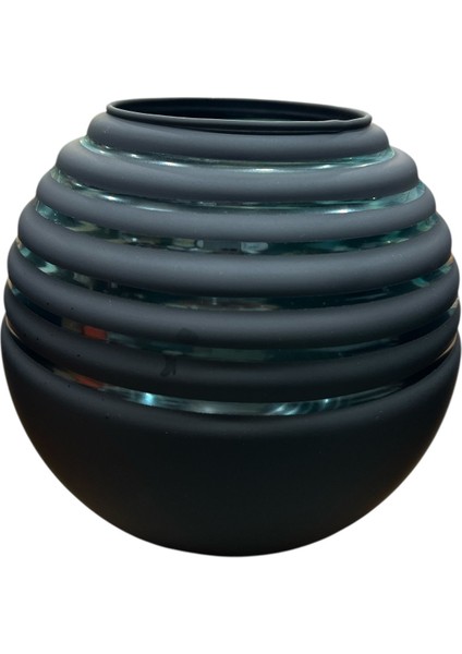 Yuvarlak Siyah Çizgili Cam VAZO(20X20 Cm)