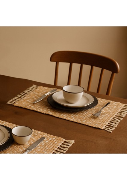 Houseware Püsküllü Amerikan Servis - Bej - 45X35 cm