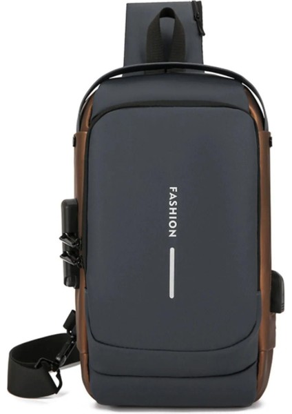 Gri USB Portlu Kilitli Erkek Omuz ve Göğüs Çantası, Su Geçirmez, Günlük ve Seyahat Kullanımı fiyatları