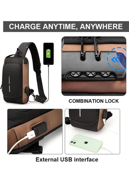 Gri USB Portlu Kilitli Erkek Omuz ve Göğüs Çantası, Su Geçirmez, Günlük ve Seyahat Kullanımı fırsatları