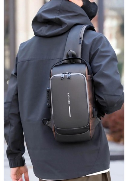 Gri USB Portlu Kilitli Erkek Omuz ve Göğüs Çantası, Su Geçirmez, Günlük ve Seyahat Kullanımı indirimleri