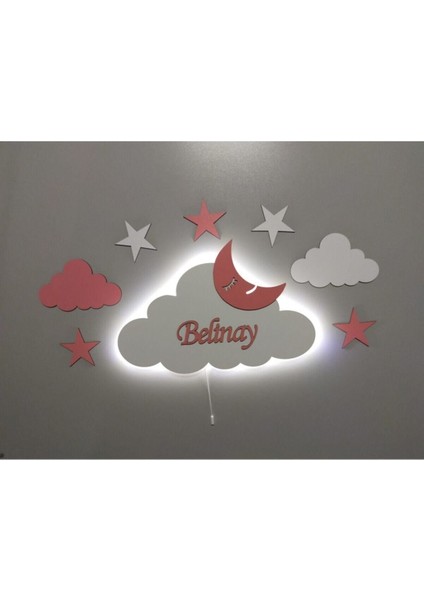 Pembe Ahşap Bulut Çocuk Odası LED Gece Lambası, Sıcak ve Şık Aydınlatma
