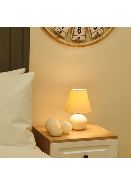 Luce 12'lik Top Abajur Küçük Seramik - Beyaz / Krem