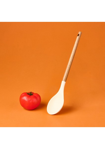 Ahşap Saplı Silikon Kaşık - Krem / Kahverengi fiyatları