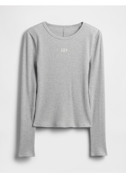 Kadın Gri Modern Fitilli Logo Crop T-Shirt fiyatları