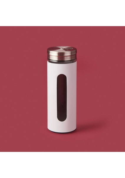 Metal Kaplı Cam Baharatlık - Siyah / Gri - 14 cm