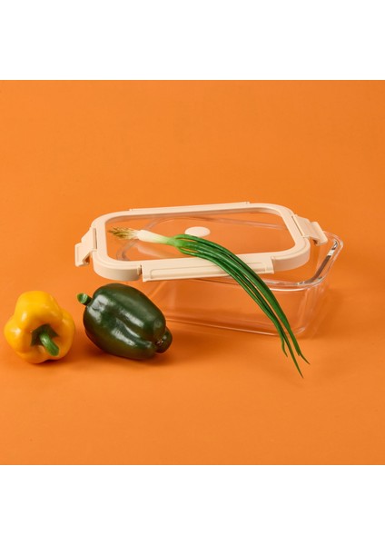 Kilitli Cam Saklama Kabı - Gri / Bej - 1520 ml