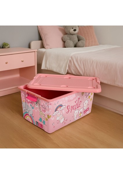 Plastik Tekerlekli Oyuncak Saklama Kutusu - Pembe - 40 Lt