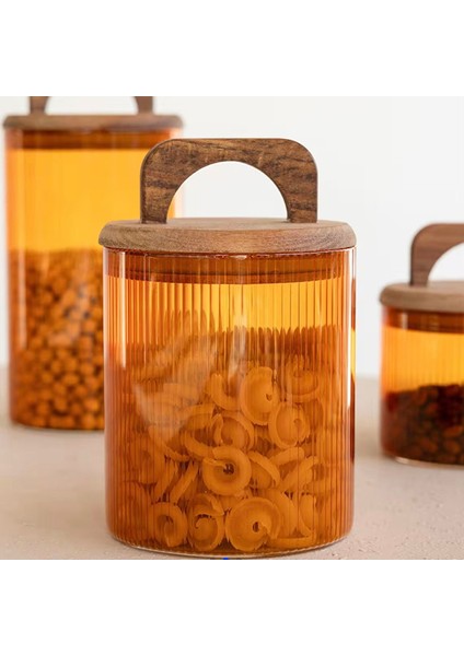 Mia Akasya Kulplu Cam Kavanoz - Amber - 700 ml