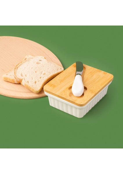 Kitchen Bıçaklı Porselen Tereyağlık - Beyaz - 14 cm modelleri
