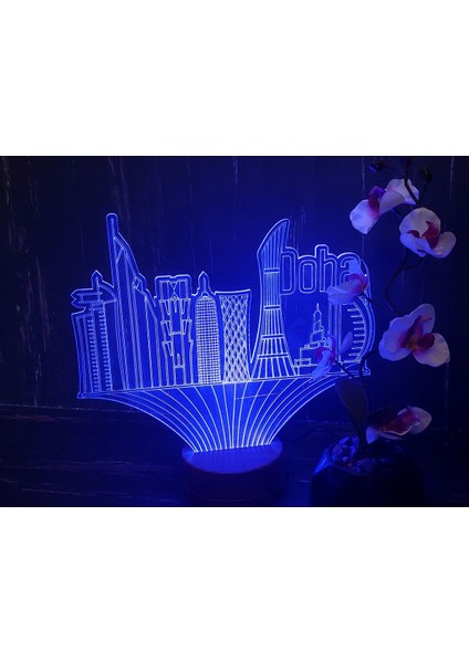 Pleksi Mavi Kuleler 3D LED Gece Lambası, Masaüstü Kablolu Işıklandırma