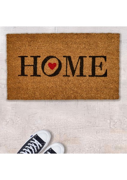 Home Kırmızı Kalp Kapı Önü Paspası - Bej - 35X60 cm