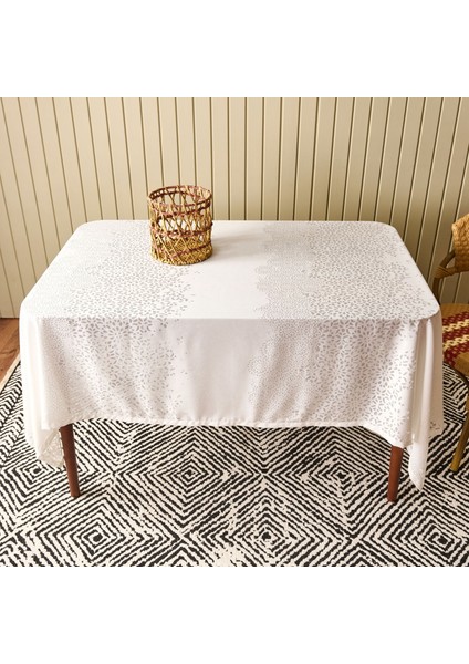 Soft Floral Devore Masa Örtüsü - Krem - 140X200 cm