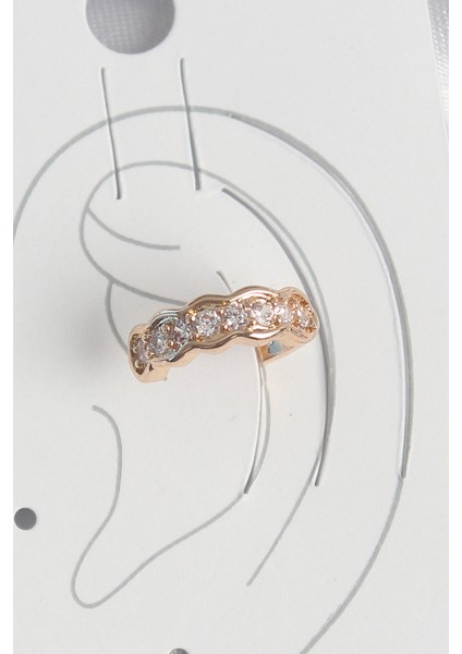 Pirinç Gold Renk Zirkon Taşlı Kadın Kıkırdak Küpe