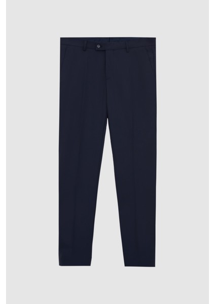 Slim Fit Lacivert Armürlü Takim Elbise