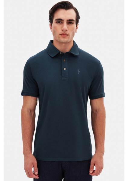 Slim Fit Petrol Pike Dokulu T-Shirt 4EC146011784M