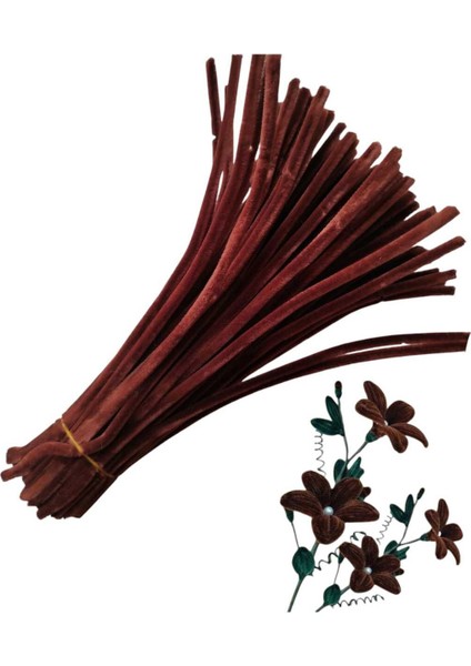 50 Adet Koyu Kahve Şönil, Çiçek Yapımına Uygun Tüylü Tel, 30 cm 6mm