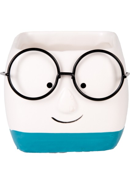 Seramik Saksı Gözlüklü Beyaz-Mavi 7x7 Cm. fiyatları