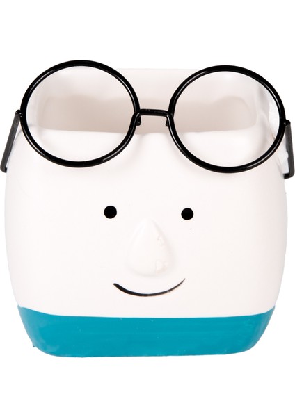 Seramik Saksı Gözlüklü Beyaz-Mavi 7x7 Cm. modelleri