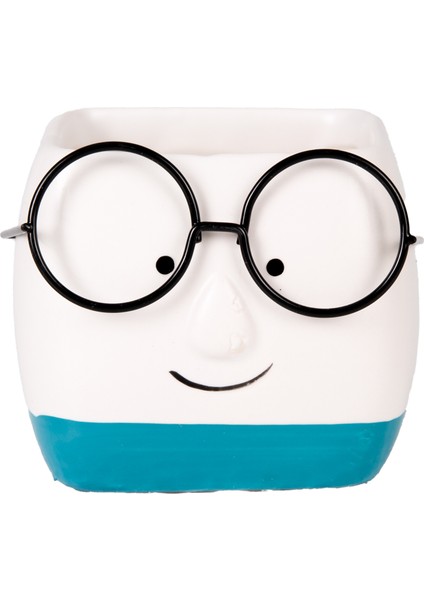Seramik Saksı Gözlüklü Beyaz-Mavi 7x7 Cm. fırsatları