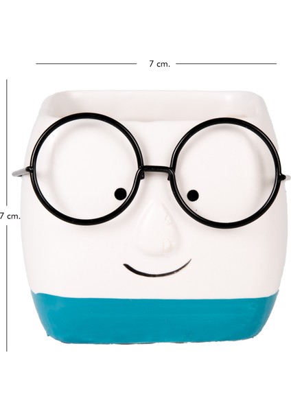 Seramik Saksı Gözlüklü Beyaz-Mavi 7x7 Cm. indirimleri