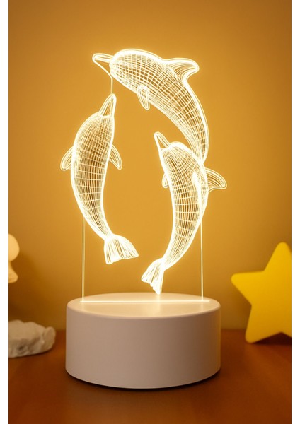 3D Yunus Figürlü Gece Lambası, Beyaz, Şık ve Ilgi Çekici Dekorasyon Parçası