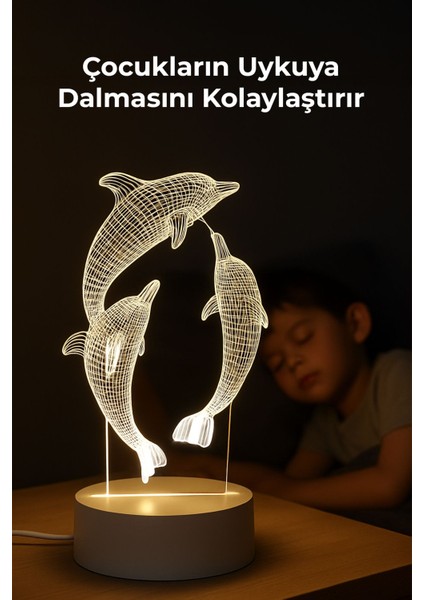 3D Yunus Figürlü Gece Lambası, Beyaz, Şık ve Ilgi Çekici Dekorasyon Parçası fiyatları