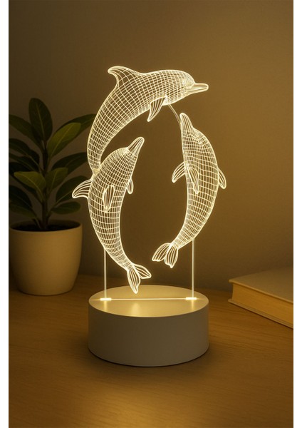 3D Yunus Figürlü Gece Lambası, Beyaz, Şık ve Ilgi Çekici Dekorasyon Parçası