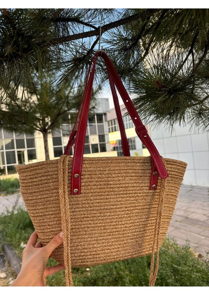 Kadın Hakiki Deri Jüt Hasır Omuz Çanta, Şık ve Hafif Kombin Aksesuarı fiyatları