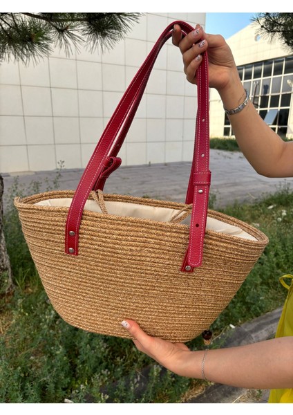 Kadın Hakiki Deri Jüt Hasır Omuz Çanta, Şık ve Hafif Kombin Aksesuarı fırsatları