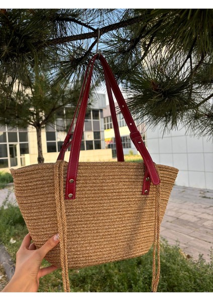 Kadın Hakiki Deri Jüt Hasır Omuz Çanta, Şık ve Hafif Kombin Aksesuarı indirimleri