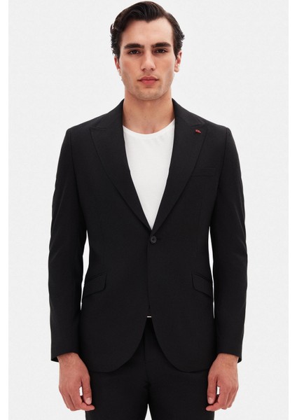 Slim Fit Siyah Armürlü Takim Elbise