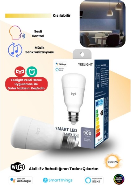 Akıllı E27 LED Ampul, Ayarlanabilir Sarı Işık, Beyaz, Enerji Tasarruflu, Uzun Ömür