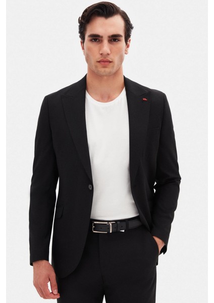 Slim Fit Siyah Armürlü Takim Elbise modelleri