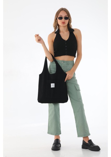 Şık Siyah Bez Çanta, Hafif ve Kullanışlı Günlük Çanta modelleri