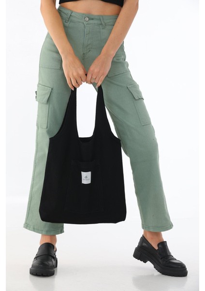 Şık Siyah Bez Çanta, Hafif ve Kullanışlı Günlük Çanta