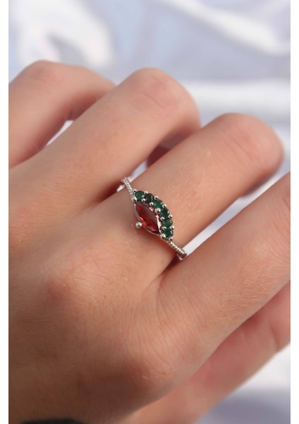 Pirinç Gümüş Renk Renkli Zirkon Taşlı Ayarlanabilir Karpuz Model Yüzük fiyatları