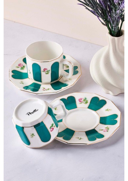 Yeşil 2 Kişilik 4 Parça Porselen Kahve Takımı fiyatları