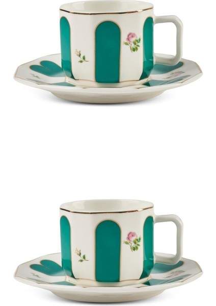 Yeşil 2 Kişilik 4 Parça Porselen Kahve Takımı modelleri