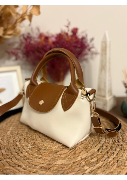 Kadın Uzun Askılı Yumuşak Deri Çapraz El ve Omuz Çantası, Krem