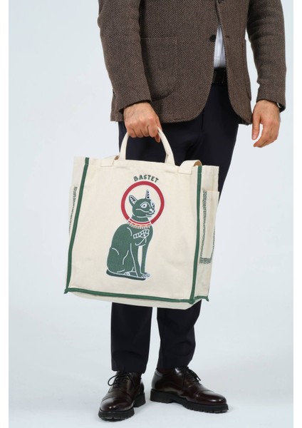 Renkli Nakış Işlemeli Pamuk Çok Cepli Kullanışlı Bez Çanta