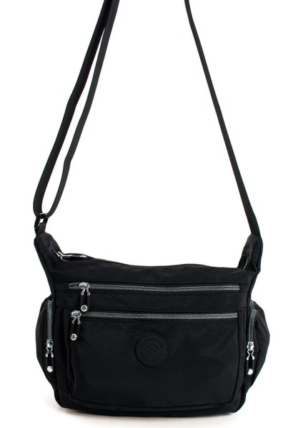 Suya Dayanıklı Çok Gözlü Çapraz Askılı Kadın Omuz Çantası Siyah
