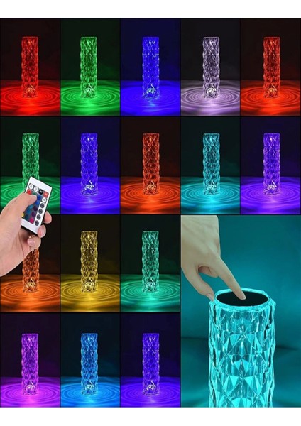 Kristal Akrilik LED Masa Lambası, 16 Renk, Uzaktan Kumandalı, Dokunmatik, Şık ve Modern modelleri