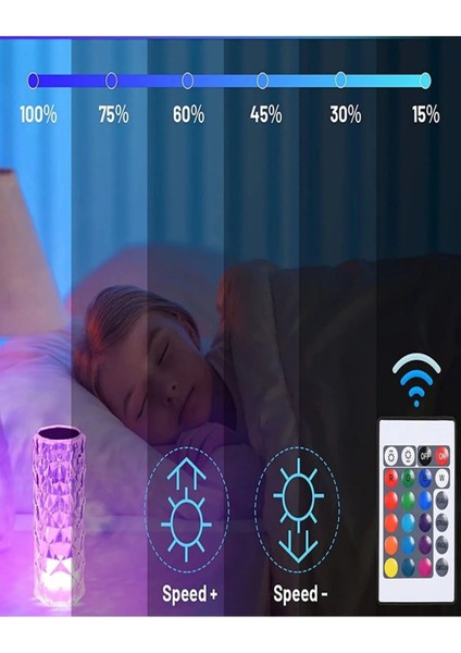 Kristal Akrilik LED Masa Lambası, 16 Renk, Uzaktan Kumandalı, Dokunmatik, Şık ve Modern fırsatları